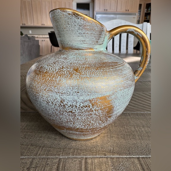 Vintage Stangl Pottery Antique Small Gold/Mint Mid-Century Pottery Pitcher Vase - Picture 1 of 10
